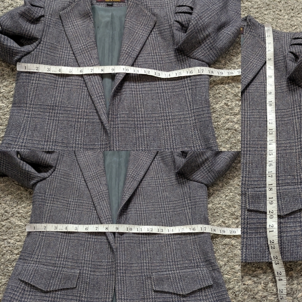 Vintage Peabody House Blue Tan Grey Woven Wool Blend Open Jacket 7/8 - Picture 9 of 9